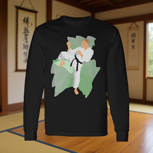 T-shirt à manches longues avec motif de ceinture d'arts martiaux de karaté, dessin animé sans visage - Product Image 3