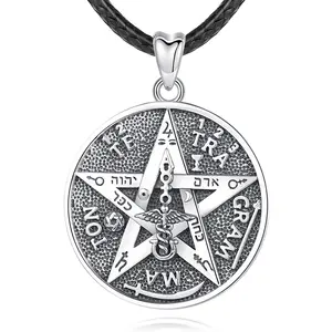 Merryshine S925 Sterling Silver Moon Sun Pentacle Pendant Goddess Tetragrammaton Pagan Charm Pentagram Necklace