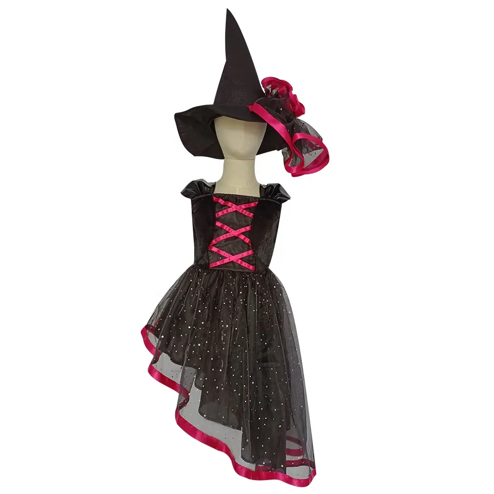 Custom Halloween Children Princess Costume Carnival Party Cosplay Witch Costume Girls Dresses With Fancy Dress Hat