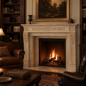 Customized Marble <b>Fireplace</b> Modern Hand Carved Luxury Classic Cream Beige Marble <b>Fireplace</b> Mantel Marble <b>Fireplace</b> Surround - Product Image 5