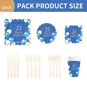 DAMAI - Juego de Vajilla Desechable para Fiesta de 13 Años, Decoración para Fiesta de 13 Años en Azul y Dorado para Niño - Product Image 6