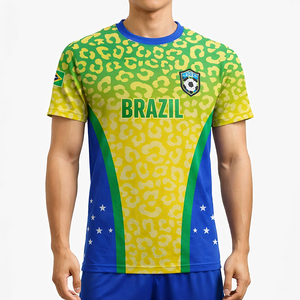 T-shirt de football personnalisé du Brésil, motif léopard, sublimation, personnalisez votre <span class=keywords><strong>texte</strong></span> et votre numéro, t-shirts de football décontractés - Product Image 1