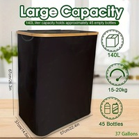 Poubelle de recyclage pliable noire 140L avec 2 sacs intérieurs amovibles et réutilisables, couvercle en bambou, bouteille de dépôt, conteneur de collecte