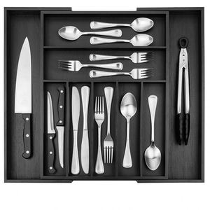Organizador de Cubiertos de Bambú Negro Premium Grande y Expandible para Cajón de Cocina con Divisores - Product Image 1