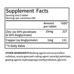OEM chelato integratore di zinco per adulti supporto sintesi del collagene migliorare l'attività enzimatica compresse complesse bisglicinato - Product Image 3