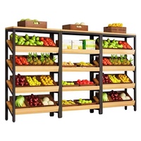 Klantspecifieke supermarkt- en winkelrekken van metaal en hout voor fruit, groenten, snacks, voedsel, rode wijn, dranken en flessen.