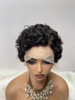 Perruque synthétique coupe Pixie SX-012 avec tresses frontales 13x4 et caractéristiques expressives, 100% cheveux humains
