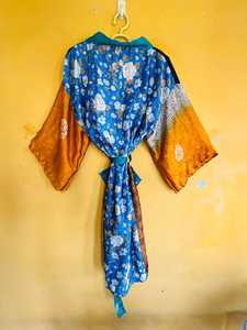 Robe kimono en soie bohème, col en V, manches trois quarts, coupe ample, imprimé tissé, longueur midi, vêtements décontractés pour femmes - Product Image 4