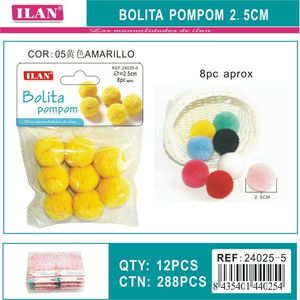 Pompon Ilan Bolita 2,5 cm Giallo in Lana per Decorazioni Artigianali - Product Image 1