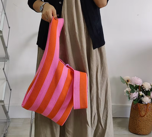 Produttore <span class=keywords><strong>accessori</strong></span> autunno inverno borsa Tote a righe nero verde rosa bianco a righe borsa lavorata a maglia <span class=keywords><strong>per</strong></span> viaggiare tutti i giorni - Product Image 5