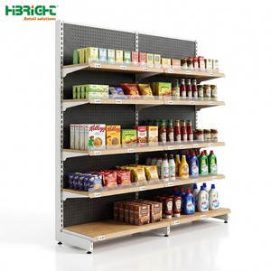 Highbright Steel <b>Wood</b> Supermarket <b>Shelving</b> Perforated Back Panel Retail Display Rack for Supermarket and Grocery - Product Image 1