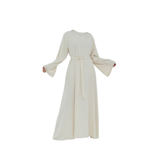 Nida Fabric <b>Dress</b> Abaya Pocket Belt Women Soft Silky Breathable Flared Hem Caftan Modest Islamic Muslim Clothing Inner Maxi <b>Long</b> - Product Image 2