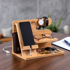 IStapromo Gifts Bamboo Wooden <b>Phone</b> <b>Docking</b> Charging <b>Station</b> Organizer Holder for Key Watch Ear <b>Phone</b> Glasses Stand Storage - Product Image 3
