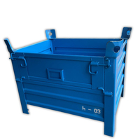 Conteneur à palettes métalliques pliable à parois rabattables, thermolaqué, robuste, empilable pour la manutention en vrac en entrepôt industriel