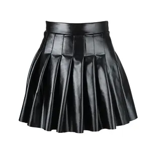 Sexy Black Burgundy PU Leather Pleated Skirt VD2318 High Waist Women Party Mini Skirts