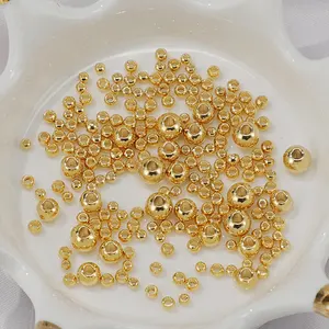 圆形球珠14k镀金黄铜光滑珠隔离珠用于珠宝制作手镯配件