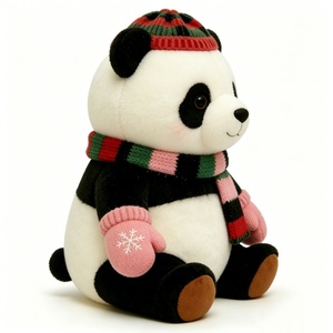 Customized Winter <b>Panda</b> Plush <b>Toy</b>, Cute Sitting Stuffed Animal with Knit Hat, Scarf & Snowflake Mittens, Christmas Themed Black - Product Image 5