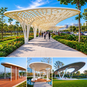 Grand gazebo extérieur en acier inoxydable 304, sculpture de forme irrégulière, structure métallique en acier, couloir, fabricant sur mesure, jardin - Product Image 5