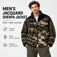 Veste zippée en polaire sherpa jacquard pour homme, motif animalier, style vintage, col montant, pour l'extérieur et l'hiver