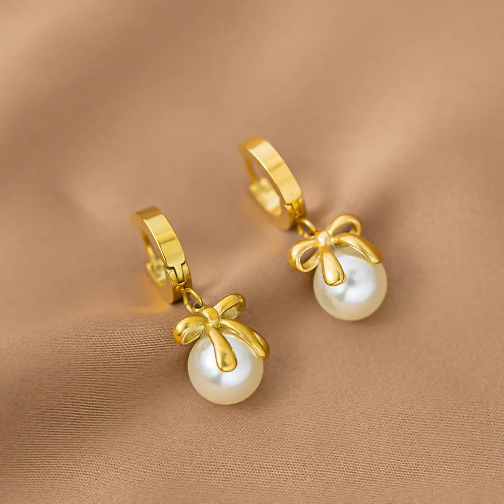 Custom Natural Freshwater Stainless Steel Women Female Shell Earrings Butterfly Pearl Earrings