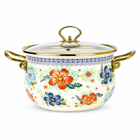 Marmite à soupe en fonte émaillée dorée de qualité alimentaire, personnalisable, épaissie, avec bordure dorée et double poignée, pour cuisinière à induction et gaz