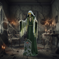 Grande décoration d'extérieur d'Halloween, portative, avec mouvement mécanique à induction électrique, représentant un Dernier Juge funéraire lumineux avec pierre tombale, pour cimetière
