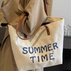 Nuova Borsa in Tela <span class=keywords><strong>con</strong></span> Logo Personalizzato Ricamato per Donne, Grande Capacità, Shopper <span class=keywords><strong>con</strong></span> Manici in Pelle - Product Image 3
