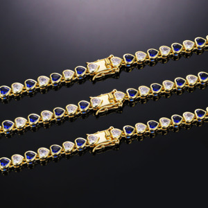 Collar de Cadena de Tenis para Mujer con Zirconia en Forma de Corazón y Diamantes de Zafiro, Chapado en Oro de 14K, Alta Calidad, Personalizado, Venta al por Mayor de Joyería CM - Product Image 4