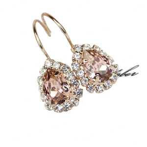 ต่างหูเงินแท้ 925 ชุบทองคำขาว ประดับมอร์แกไนต์ทรงหยดน้ำ - Product Image 1