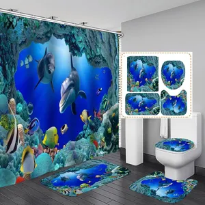 Ocean Design 90GSM Polyester Waterproof Bathroom Rug And Shower Curtain Sets