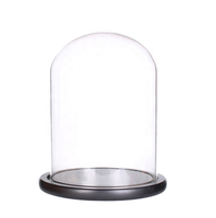 Dôme en verre borosilicate de haute qualité de style bohème avec base en bois de noyer foncé, motif nature morte, décoration d'intérieur