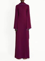 Abaya de luxe R-490, couleur unie, respirante, faite à la main en polyester, élégante, longueur ras du sol, style cape et châle, pour le Moyen-Orient arabe