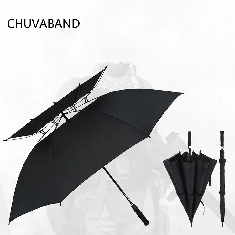 CHUVABAND 30 인치 8 갈비 자동 오픈 초대형 더블 캐노피 통풍 방풍 골프 우산 로고 인쇄