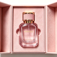 Vente en gros de flacons de parfum carrés de 30 ml, 50 ml, 100 ml, vaporisateur à pompe, verre transparent, flacon de parfum rose de luxe, boîte cadeau disponible