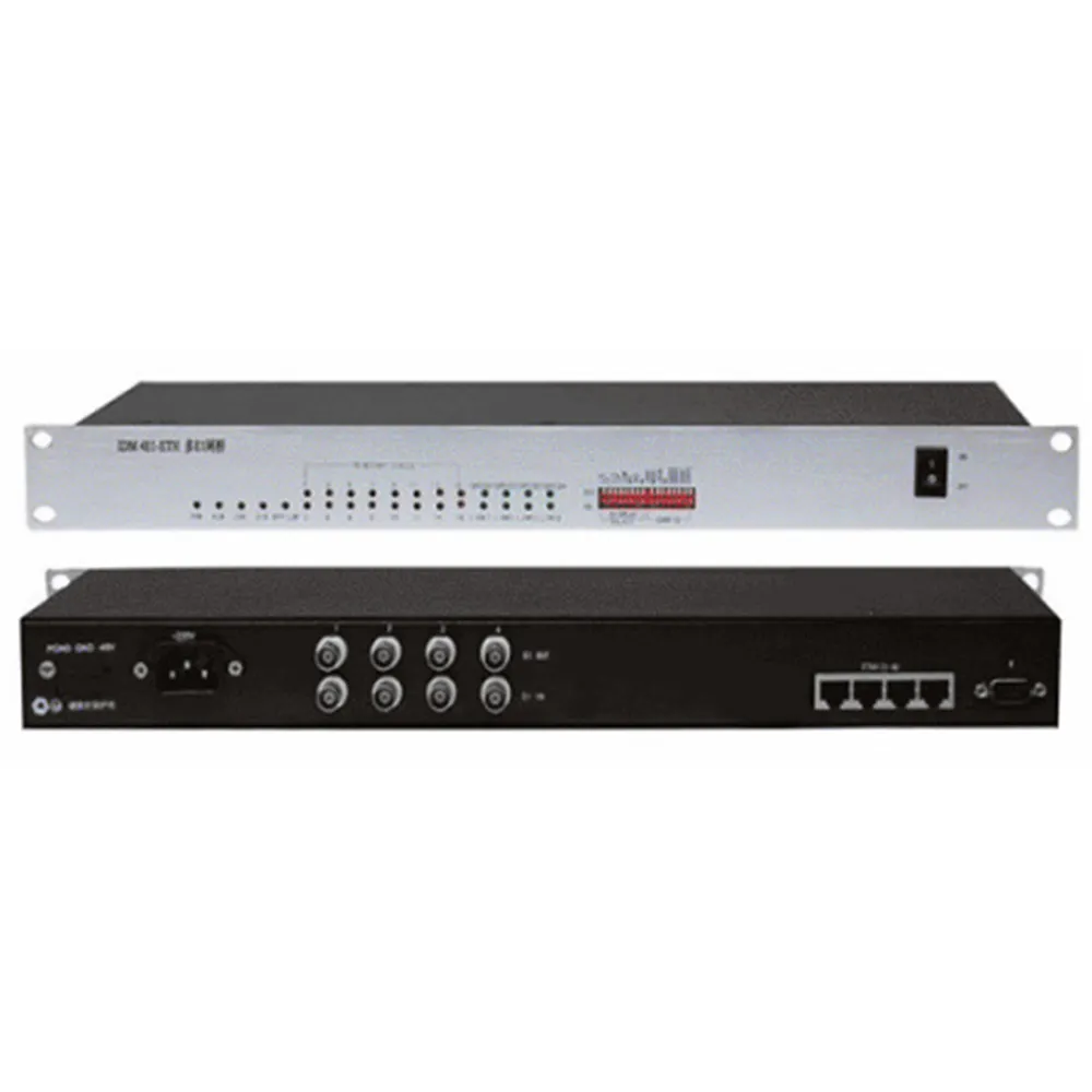 4 E1 RJ45 10M/100M mendukung TAG VLAN pengaturan RS232 antarmuka dan SNMP webmaster PCM Mux