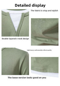 Camiseta Casual de Manga Corta para Hombre de Alta Calidad, Cuello en V Pequeño, Diseño de Bloques de Color Sólido, para Jóvenes Adultos, Camiseta Transfronteriza - Product Image 2
