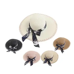 New Fashion Summer Sun Hat For Women Beach Foldable Oversized Lady Wide Brim Ribbon bow Sunscreen Beach Straw Hats
