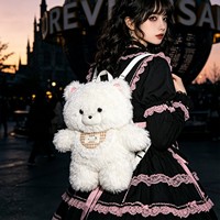 Sac à dos en peluche ours blanc Kawaii, sac à bandoulière en peluche doux et moelleux avec bavoir en dentelle, sac à dos animal de dessin animé pour filles