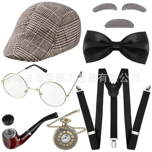 British Retro Hat Pipe Pocket <b>Watch</b> Suspenders Bow Tie Mustache Halloween Costume Props Men's Party <b>Set</b> - Product Image 4