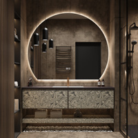 Luxe italien moderne, plan de travail en pierre intégré avec évier en céramique, miroir LED intelligent/armoire miroir