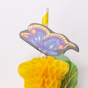 Colorful Disposable Paper Straws With Butterfly 3D Decor Party Beverage Accessories Random Color Straight Pipe - Product Image 2