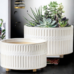 Pot de fleurs en céramique blanche vernissée, décoratif, avec trou de drainage, moderne, pour intérieur, extérieur, jardin, bureau. - Product Image 2