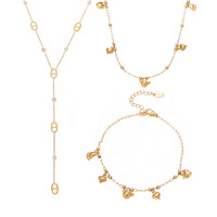 Collier, bracelet et chaîne de cheville pour femme, motif Ours Mystique, style japonais, chaîne de clavicule en Y avec pompon, mode européenne et américaine, en acier inoxydable