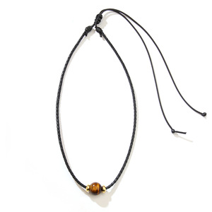 朋克长链虎眼天然石材吊坠项链合金珠子简约男女项链 - Product Image 6