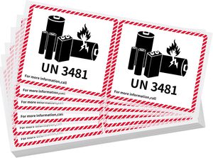 สติกเกอร์กันน้ำ UN3481 สำหรับแบตเตอรี่ลิเธียมไอออน ป้ายเตือนสำหรับการขนส่งทางอากาศและทางทะเล - Product Image 2