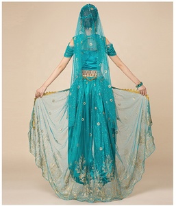 <span class=keywords><strong>Disfraz</strong></span> de Princesa Jazmín para Adultos, Falda y Pantalones de Danza del Vientre en Poliéster Azul y Rojo, Ropa de Actuación para Mujeres - Product Image 3