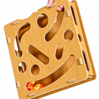 Kotak Mainan Puzzle Kucing Kayu Lipat Mewah Modern dengan Bola Berbunyi, Permainan Labirin Kayu Ramah Lingkungan untuk Stimulasi Mental Kucing di Dalam Ruangan