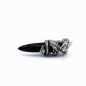 Yunnique Dragon Tooth Animal Zodiac Pendant Necklace Stainless Steel Black Gemstone Unisex Gift Jewelry - Product Image 3
