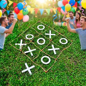 Gioco Gigante di Tris in Legno per Giardino - Gioco Strategico da Esterno con X e O Intrecciati per Feste in Famiglia e Bambini - Product Image 1