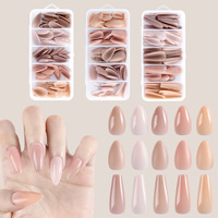 Ongles pré-dessinés minimalistes en amande, couvrance totale, 120 pièces, couleur dégradée lait et café, pour femmes, à porter, pour l'export.